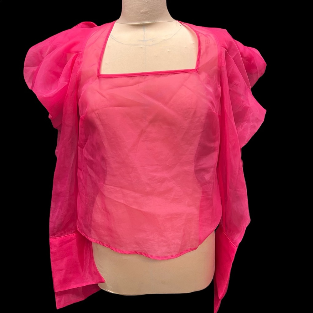 Hot pink sheer puffy sleeves top